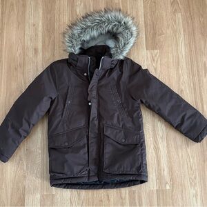 EUC Girl’s H&M Padded Water Repellent Parka - Faux Fur Hood  - Brown - Size 8